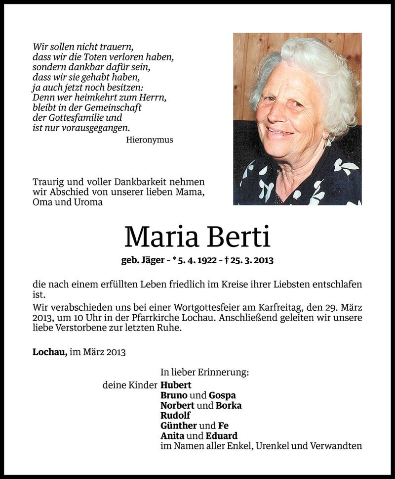  Todesanzeige für Maria Berti vom 27.03.2013 aus Vorarlberger Nachrichten