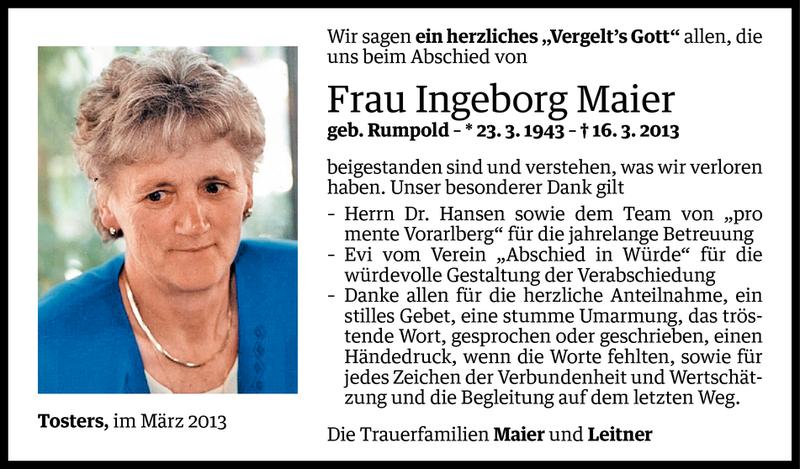  Todesanzeige für Ingeborg Maier vom 28.03.2013 aus Vorarlberger Nachrichten