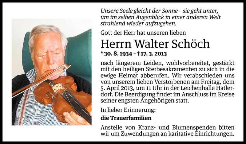  Todesanzeige für Walter Schöch vom 02.04.2013 aus Vorarlberger Nachrichten