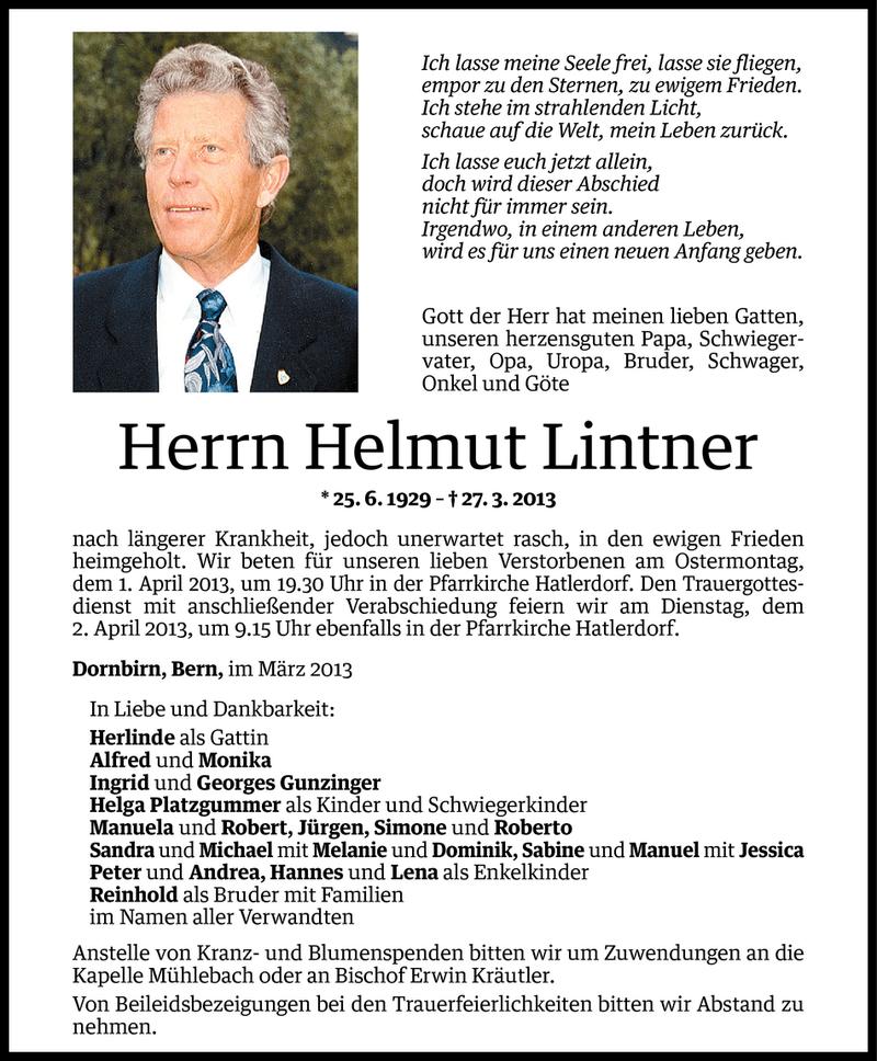  Todesanzeige für Helmut Lintner vom 29.03.2013 aus Vorarlberger Nachrichten