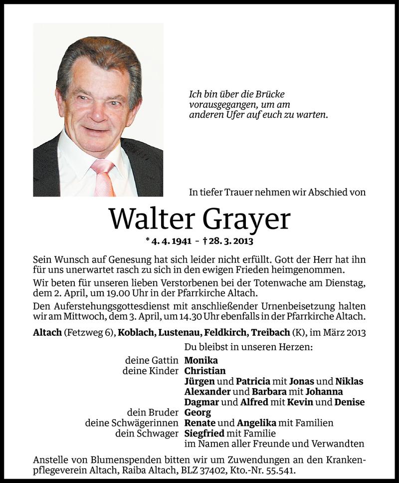  Todesanzeige für Walter Grayer vom 29.03.2013 aus Vorarlberger Nachrichten