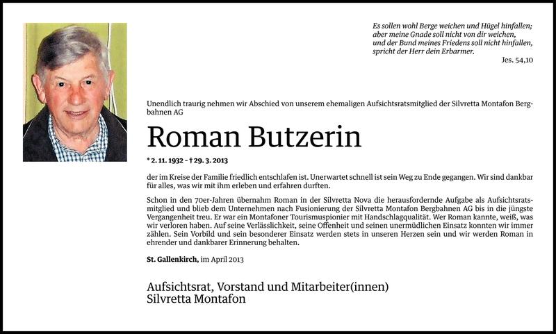  Todesanzeige für Roman Butzerin vom 02.04.2013 aus Vorarlberger Nachrichten