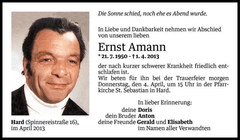  Todesanzeige für Ernst Amann vom 02.04.2013 aus Vorarlberger Nachrichten