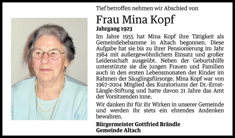  Todesanzeige für Mina Kopf vom 03.04.2013 aus Vorarlberger Nachrichten