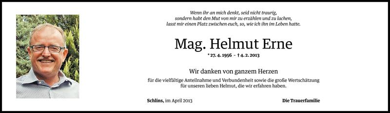  Todesanzeige für Helmut Erne vom 04.04.2013 aus Vorarlberger Nachrichten