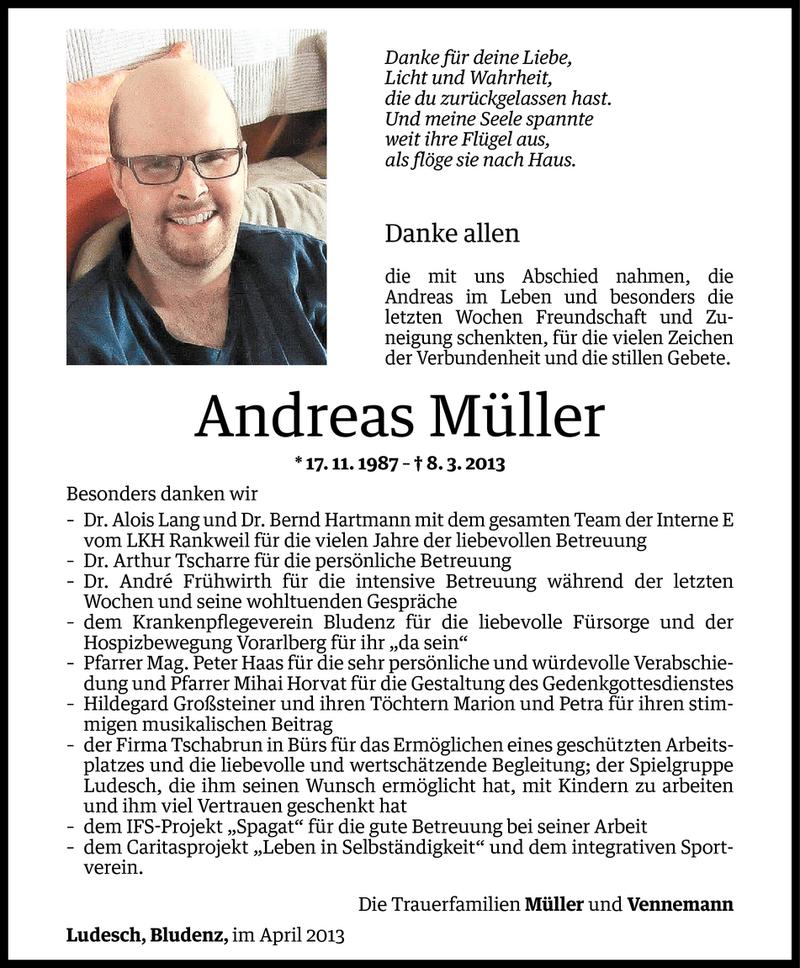  Todesanzeige für Andreas Müller vom 04.04.2013 aus Vorarlberger Nachrichten