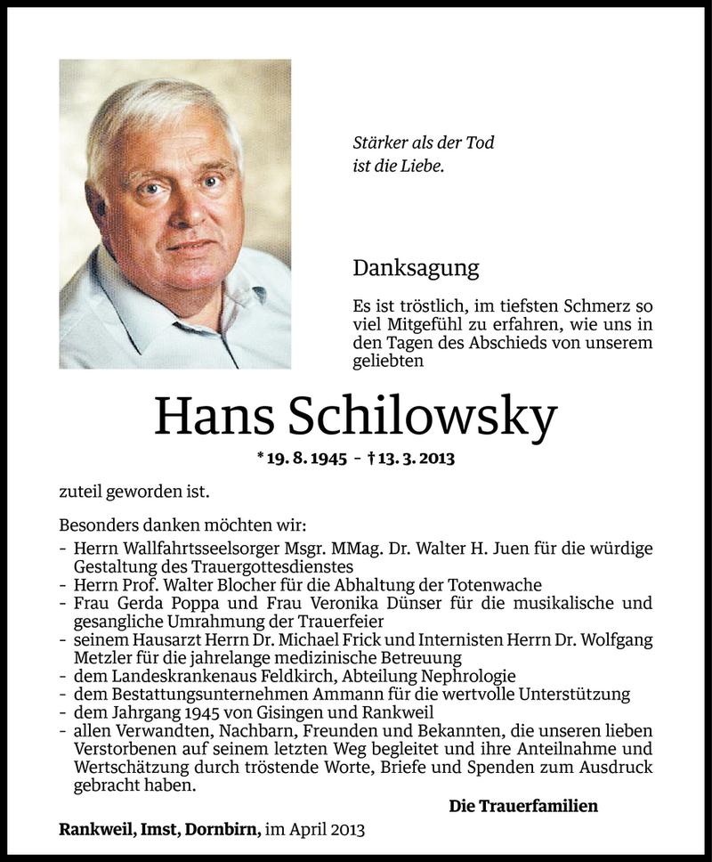  Todesanzeige für Hans Schilowsky vom 05.04.2013 aus Vorarlberger Nachrichten