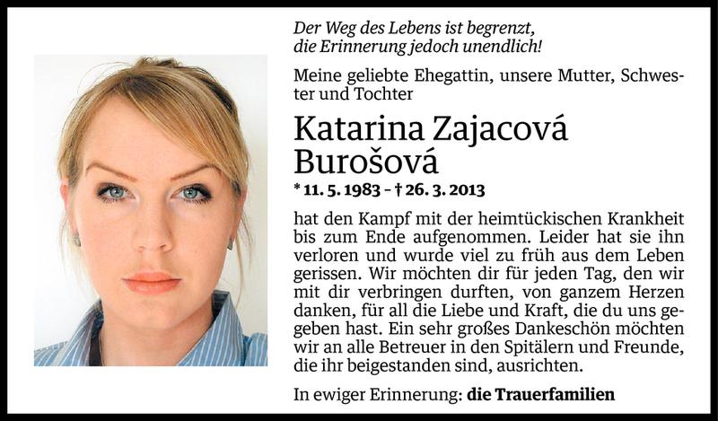  Todesanzeige für Katarina Zajacova Burosova vom 05.04.2013 aus Vorarlberger Nachrichten