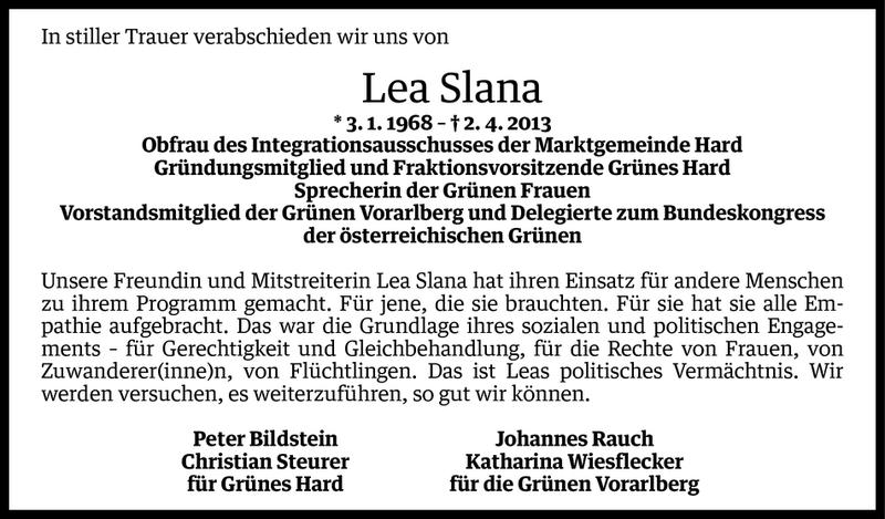  Todesanzeige für Lea Slana vom 07.04.2013 aus Vorarlberger Nachrichten