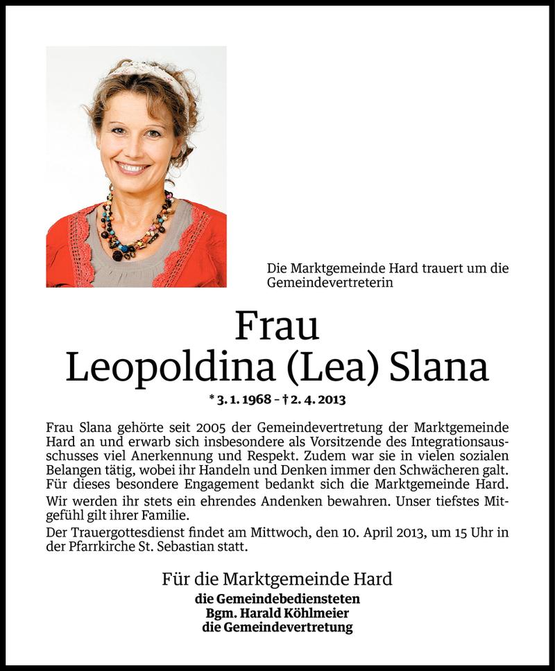  Todesanzeige für Lea Slana vom 07.04.2013 aus Vorarlberger Nachrichten