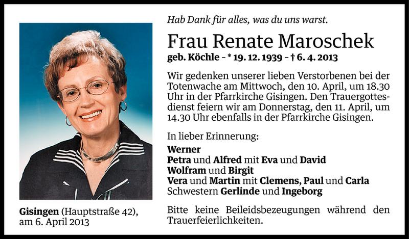  Todesanzeige für Renate Maroschek vom 08.04.2013 aus Vorarlberger Nachrichten