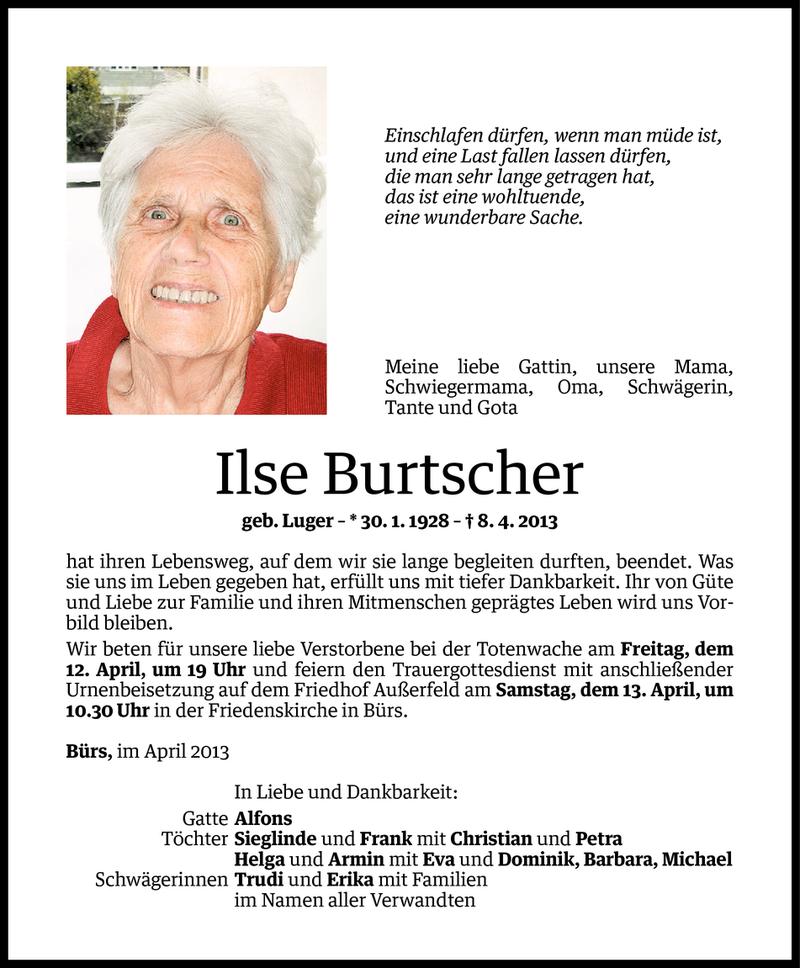  Todesanzeige für Ilse Burtscher vom 11.04.2013 aus Vorarlberger Nachrichten