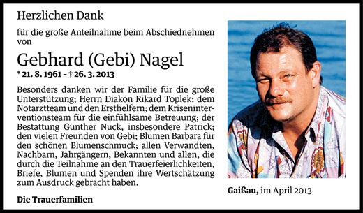 Todesanzeige von Gebhard (Gebi) Nagel von Vorarlberger Nachrichten