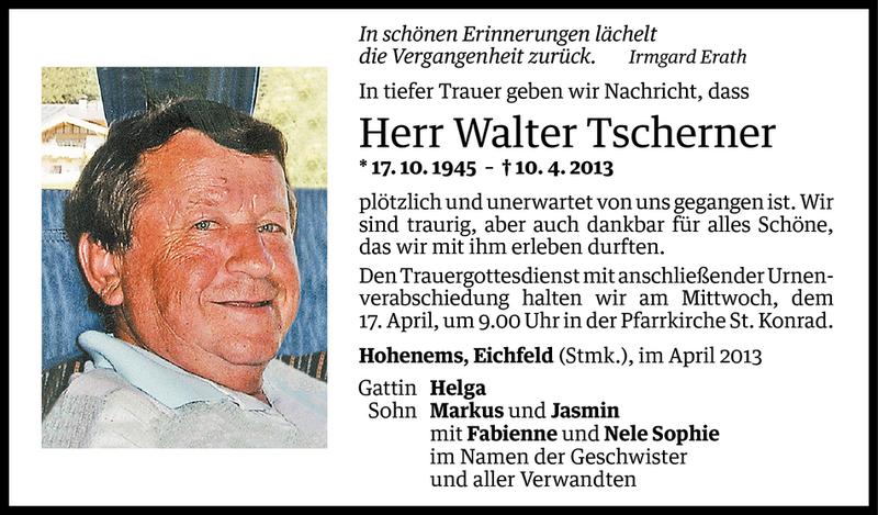  Todesanzeige für Walter Tscherner vom 13.04.2013 aus Vorarlberger Nachrichten