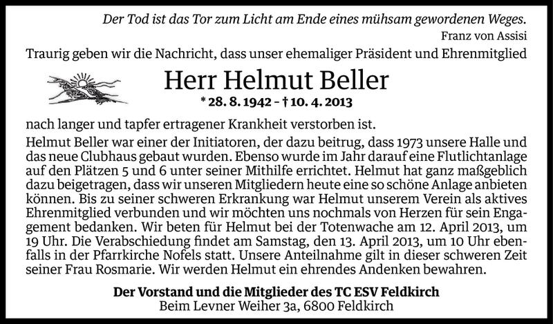  Todesanzeige für Helmut Beller vom 11.04.2013 aus Vorarlberger Nachrichten