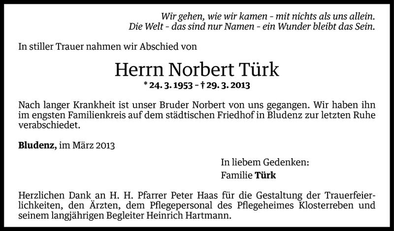  Todesanzeige für Norbert Türk vom 13.04.2013 aus Vorarlberger Nachrichten