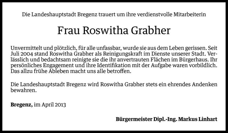  Todesanzeige für Roswitha Grabher vom 15.04.2013 aus Vorarlberger Nachrichten