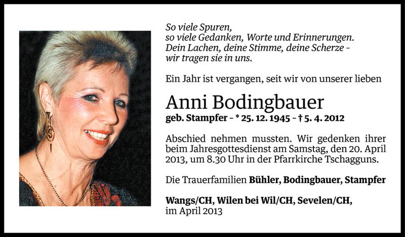  Todesanzeige für Anni Bodingbauer vom 12.04.2013 aus Vorarlberger Nachrichten