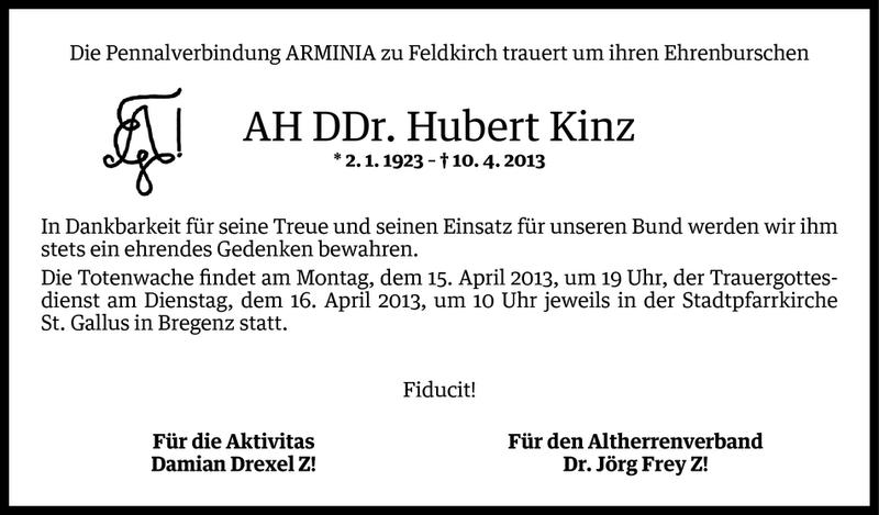  Todesanzeige für DDr. Hubert Kinz vom 12.04.2013 aus Vorarlberger Nachrichten