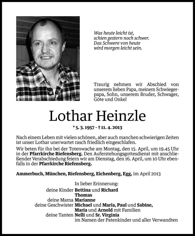  Todesanzeige für Lothar Heinzle vom 12.04.2013 aus Vorarlberger Nachrichten