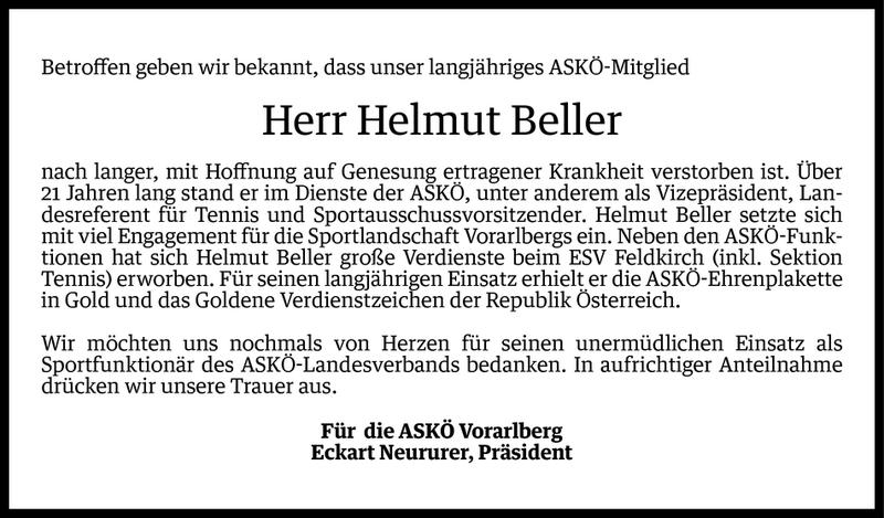  Todesanzeige für Helmut Beller vom 12.04.2013 aus Vorarlberger Nachrichten