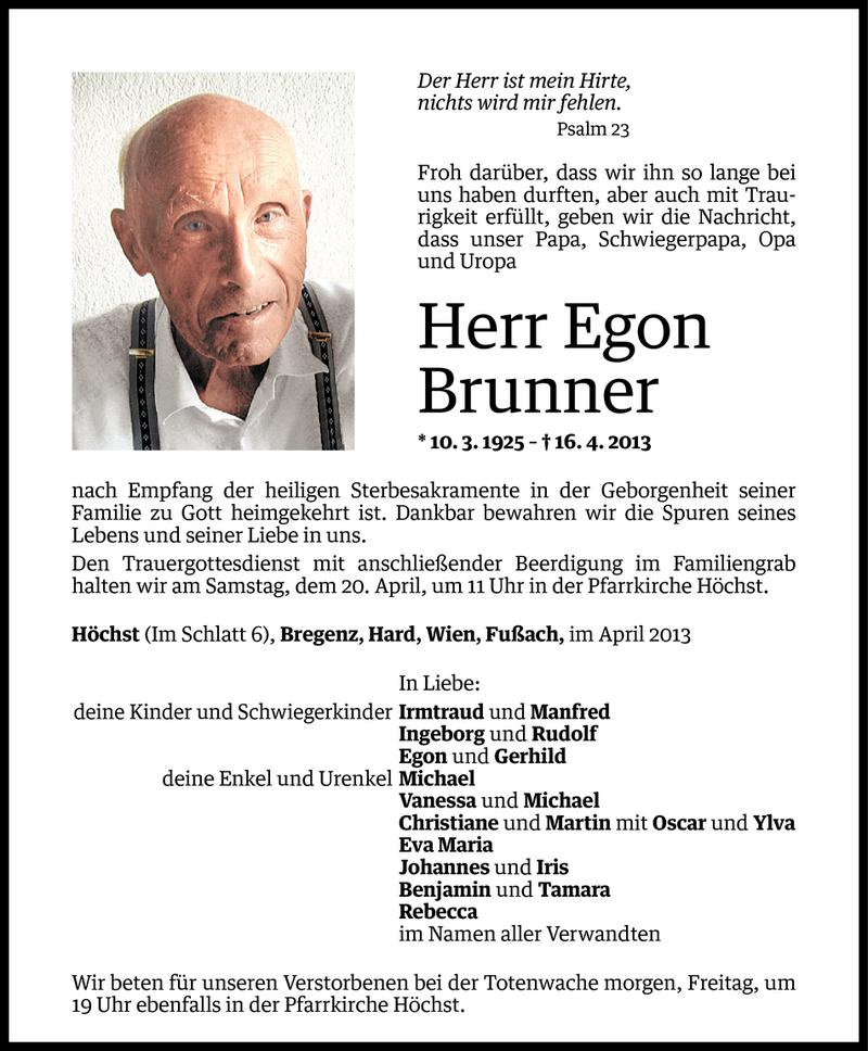  Todesanzeige für Egon Brunner vom 17.04.2013 aus Vorarlberger Nachrichten