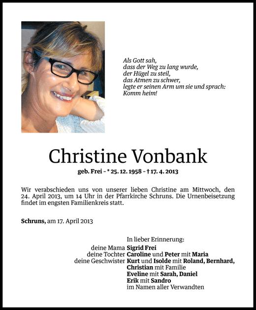 Todesanzeigen Von Christine Vonbank | Todesanzeigen Vorarlberger ...