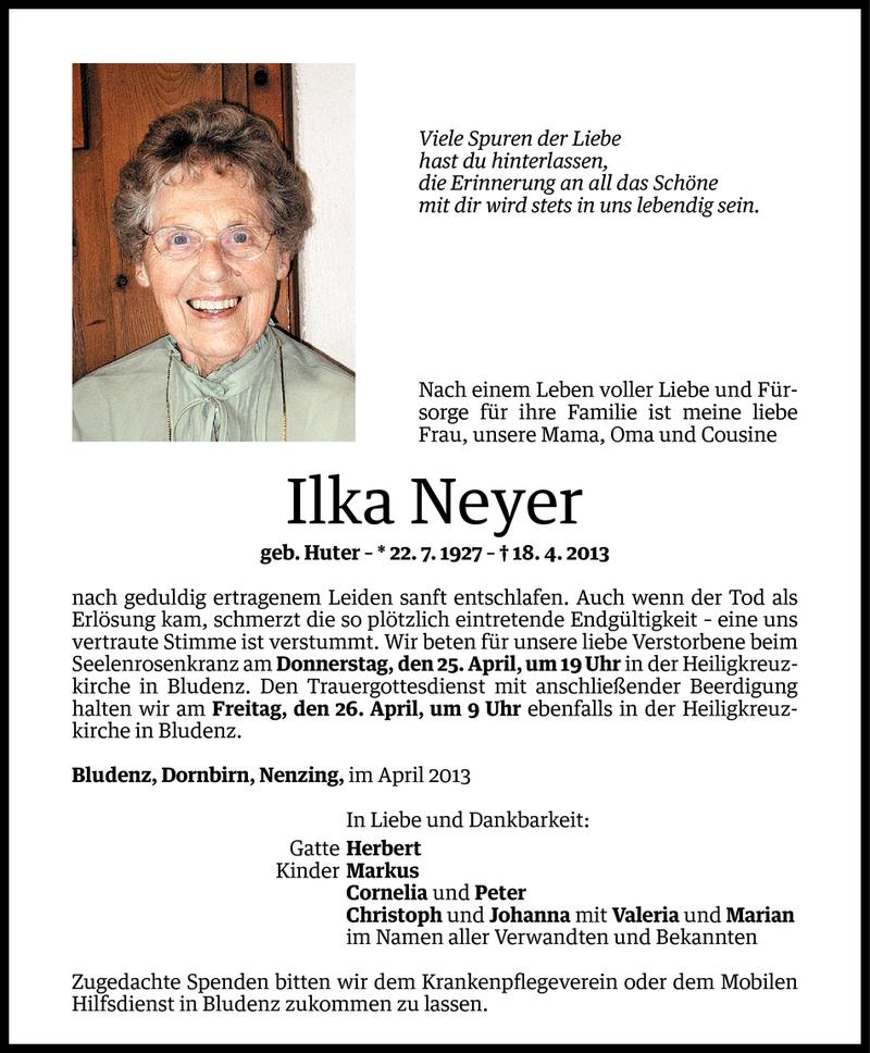  Todesanzeige für Ilka Neyer vom 24.04.2013 aus Vorarlberger Nachrichten