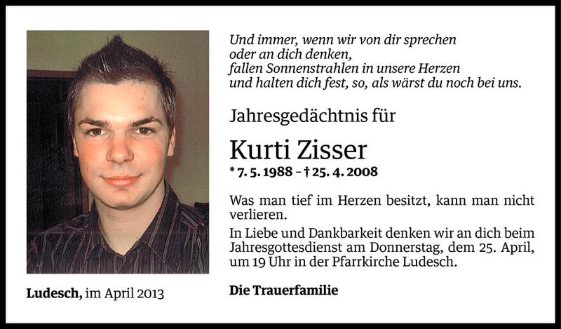 Todesanzeige für Kurt Thomas Zisser vom 24.04.2013 aus Vorarlberger Nachrichten