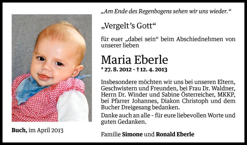  Todesanzeige für Maria Eberle vom 26.04.2013 aus Vorarlberger Nachrichten