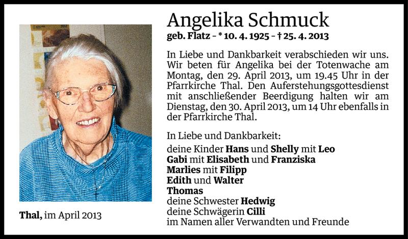  Todesanzeige für Angelika Schmuck vom 26.04.2013 aus Vorarlberger Nachrichten