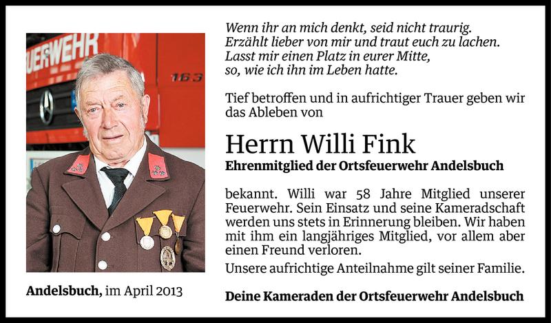  Todesanzeige für Wilhelm Fink vom 02.05.2013 aus Vorarlberger Nachrichten