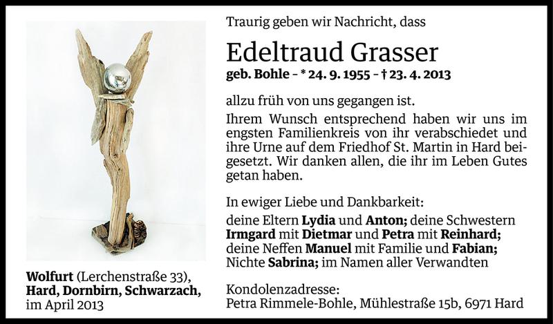  Todesanzeige für Edeltraud Grasser vom 04.05.2013 aus Vorarlberger Nachrichten