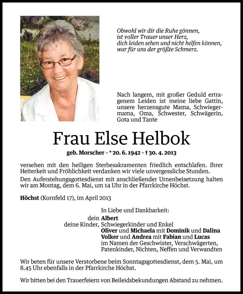 Todesanzeige für Else Helbok vom 03.05.2013 aus Vorarlberger Nachrichten