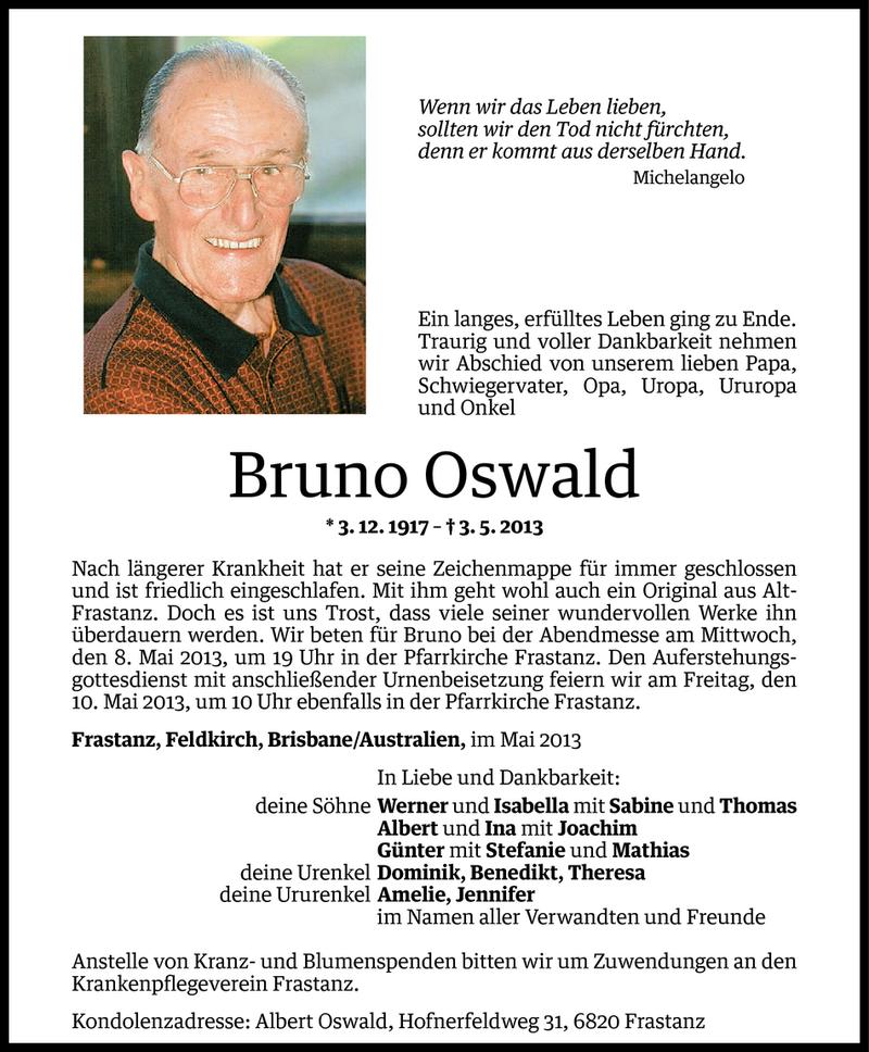  Todesanzeige für Bruno Oswald vom 05.05.2013 aus Vorarlberger Nachrichten