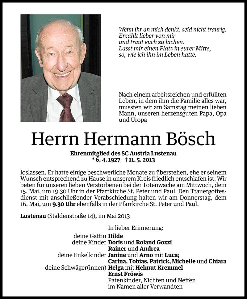  Todesanzeige für Hermann Bösch vom 13.05.2013 aus Vorarlberger Nachrichten