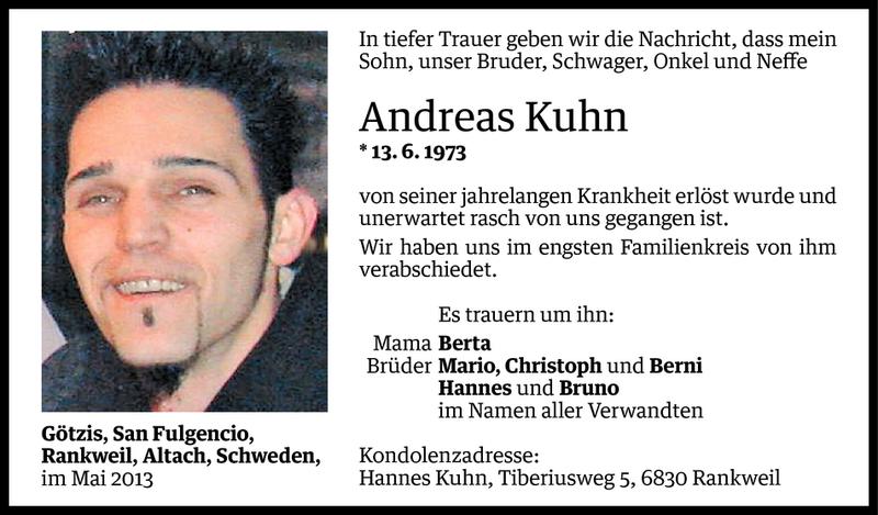  Todesanzeige für Andreas Kuhn vom 18.05.2013 aus Vorarlberger Nachrichten