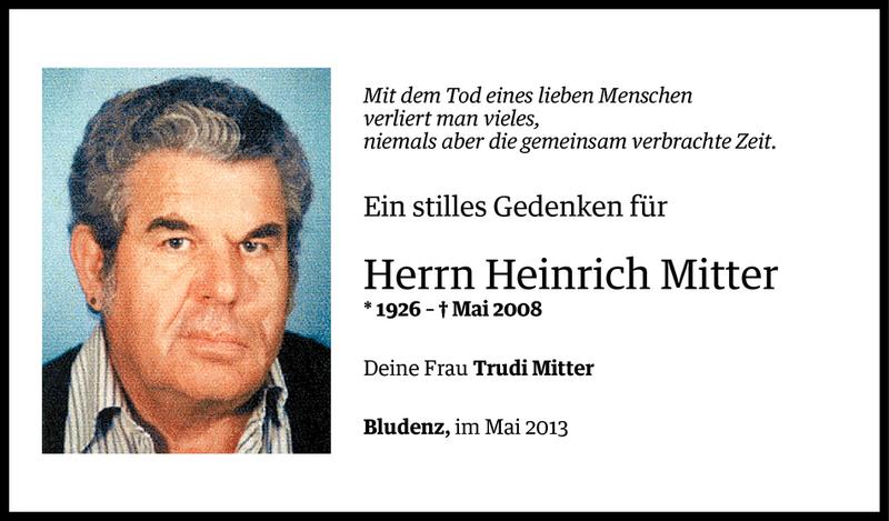  Todesanzeige für Heinrich Mitter vom 17.05.2013 aus Vorarlberger Nachrichten