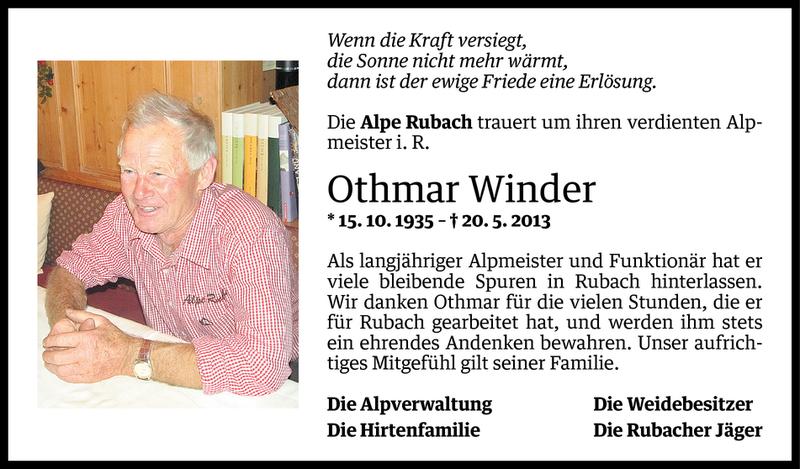  Todesanzeige für Othmar Winder vom 21.05.2013 aus Vorarlberger Nachrichten