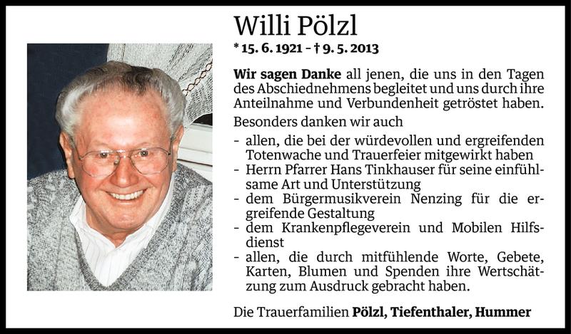  Todesanzeige für Willi Pölzl vom 28.05.2013 aus Vorarlberger Nachrichten