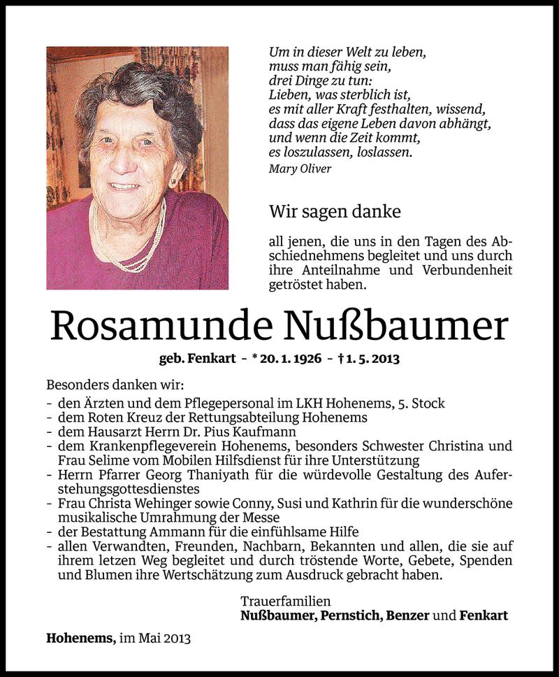  Todesanzeige für Rosamunde Mußbaumer vom 01.06.2013 aus Vorarlberger Nachrichten