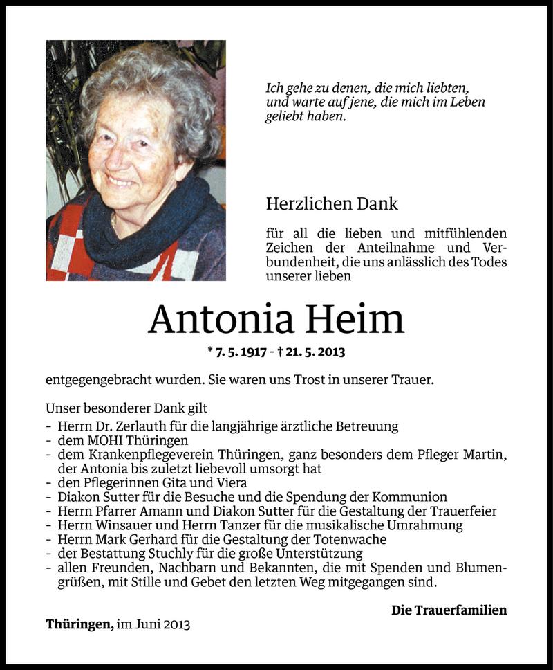  Todesanzeige für Antonia Heim vom 02.06.2013 aus Vorarlberger Nachrichten