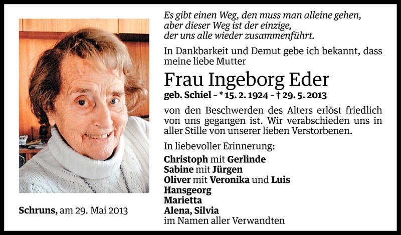  Todesanzeige für Ingeborg Eder vom 02.06.2013 aus Vorarlberger Nachrichten