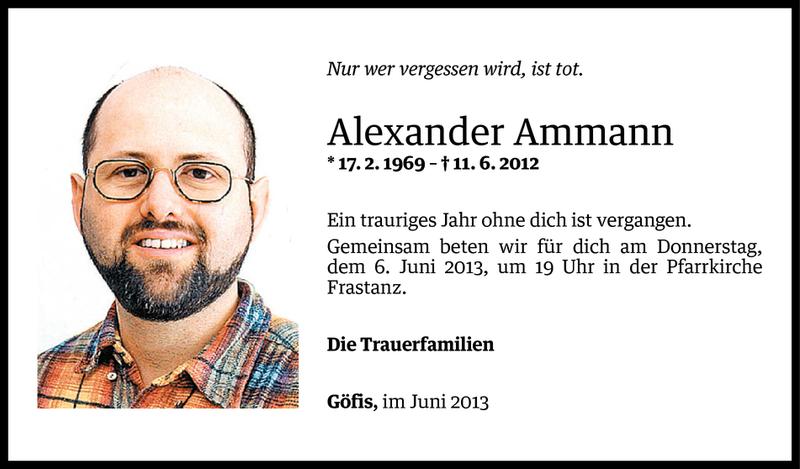  Todesanzeige für Alexander Ammann vom 04.06.2013 aus Vorarlberger Nachrichten