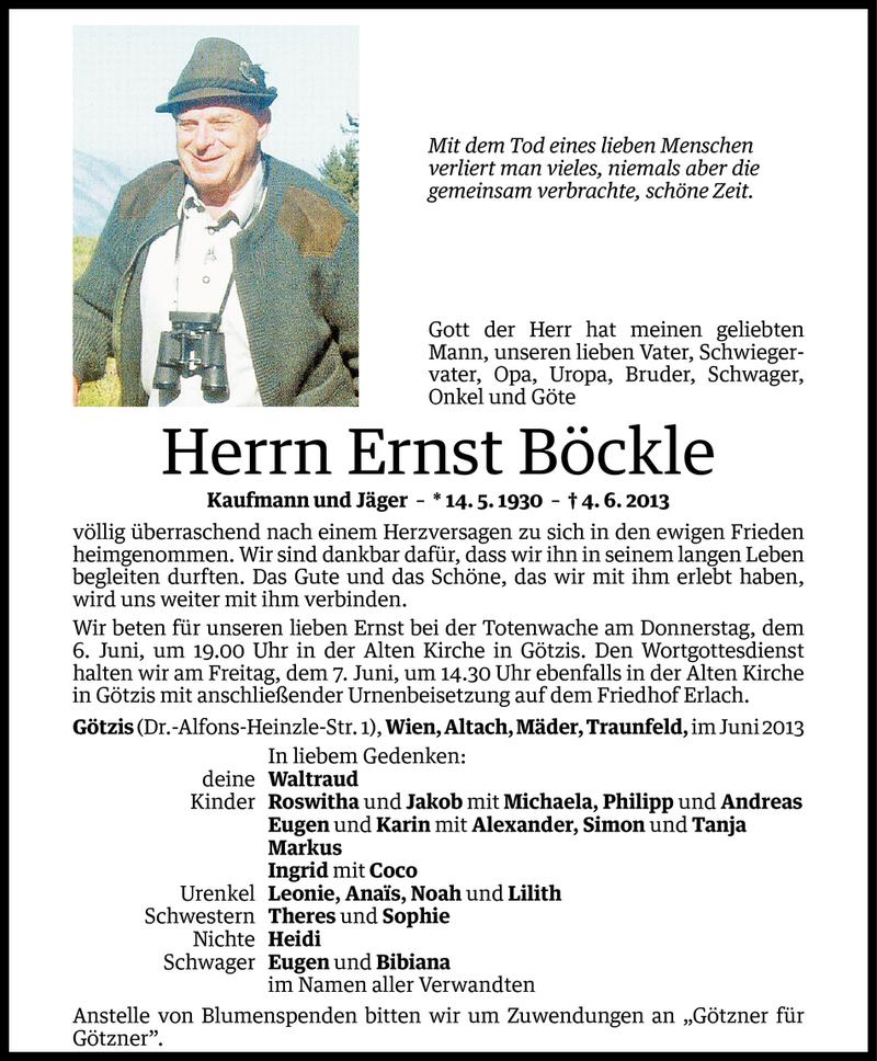  Todesanzeige für Ernst Böckle vom 06.06.2013 aus Vorarlberger Nachrichten