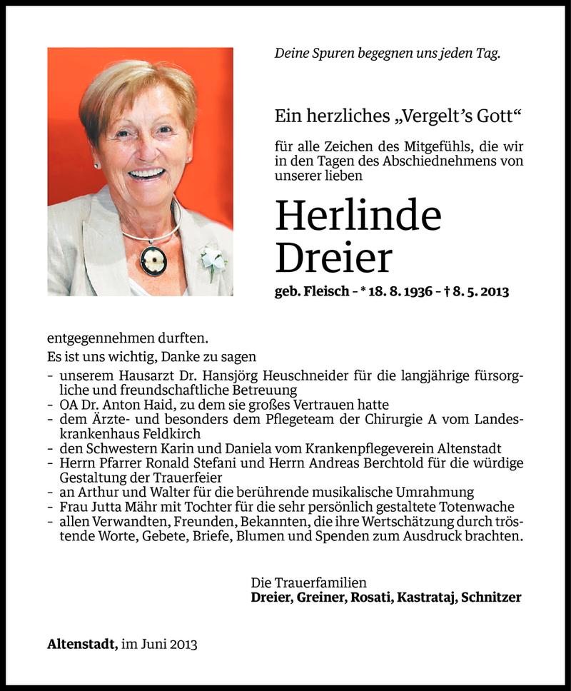  Todesanzeige für Herlinde Dreier vom 06.06.2013 aus Vorarlberger Nachrichten