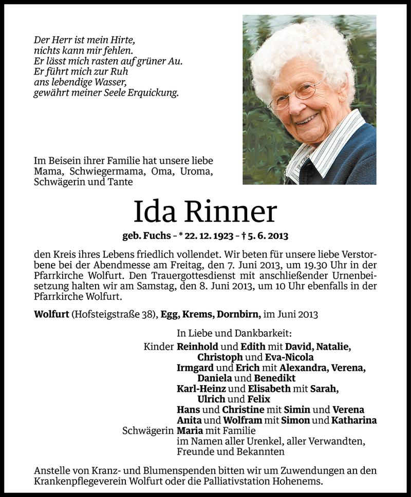  Todesanzeige für Ida Rinner vom 06.06.2013 aus Vorarlberger Nachrichten