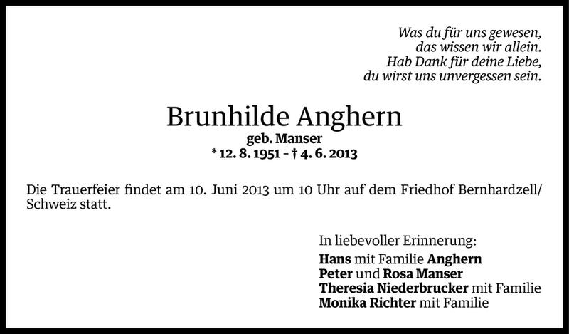  Todesanzeige für Brunhilde Anghern vom 07.06.2013 aus Vorarlberger Nachrichten