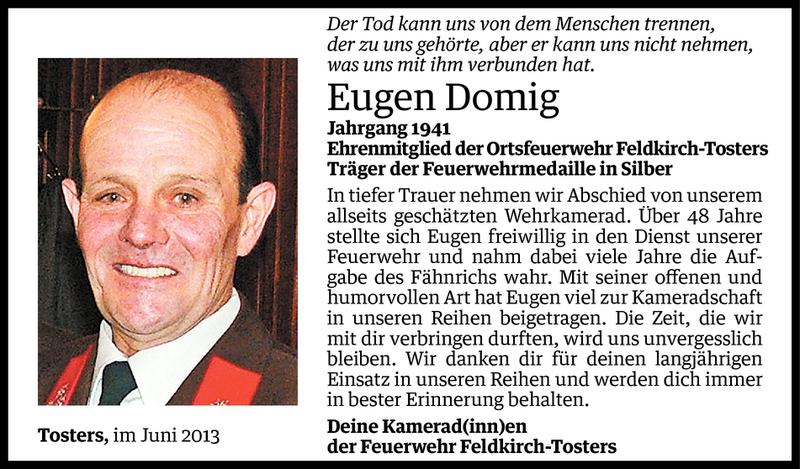  Todesanzeige für Eugen Domig vom 11.06.2013 aus Vorarlberger Nachrichten