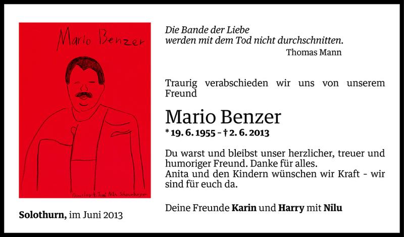  Todesanzeige für Mario Benzer vom 10.06.2013 aus Vorarlberger Nachrichten
